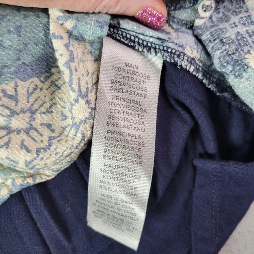 Avenue Womens Blue Patchwork Mixed Media Top‎ 18 20 Short Sleeve Boho Casual - Picture 8 of 10